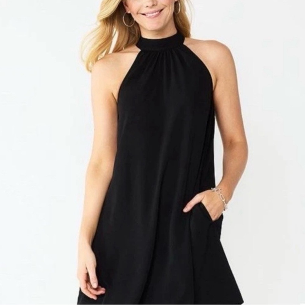 Nine West Mock Halter Swing Dress Black Little Black Summer Dress Size L